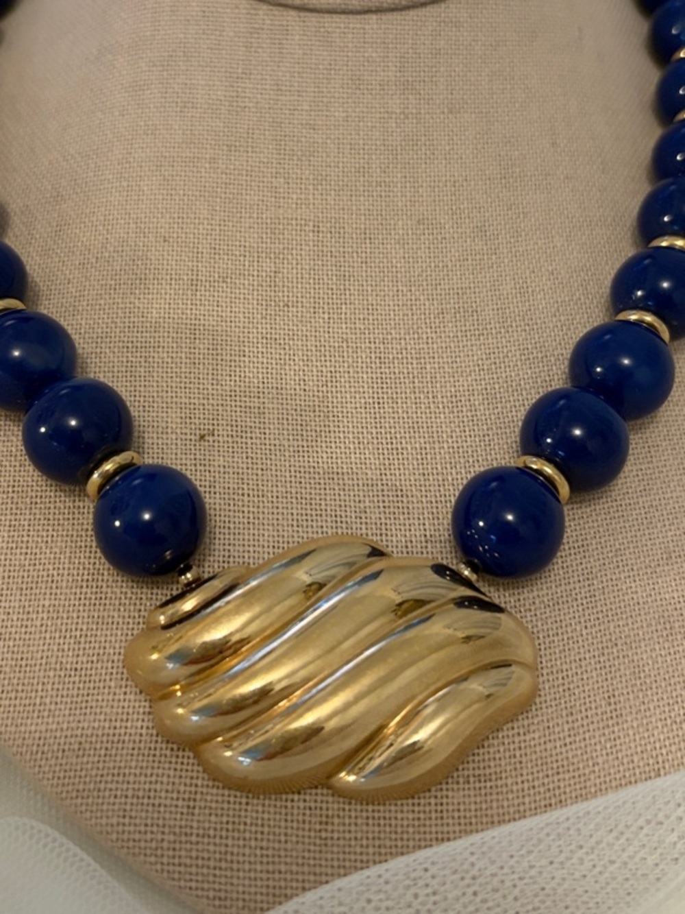 Gold and Navy Beaded Statement Necklace